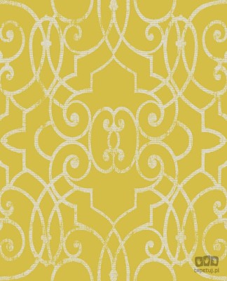 Żółta tapeta na flizelinie w srebrny wzór ornamenty glamour