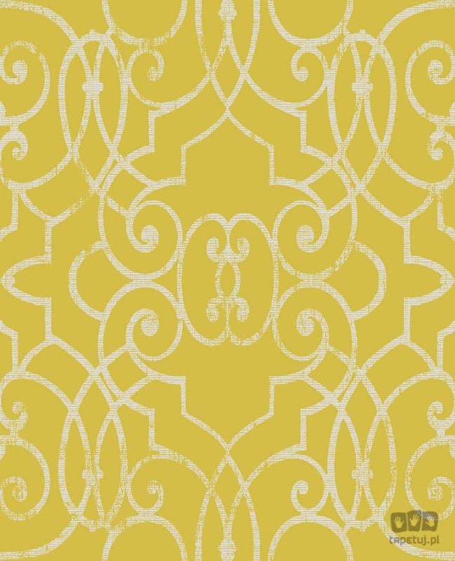 Żółta tapeta na flizelinie w srebrny wzór ornamenty glamour