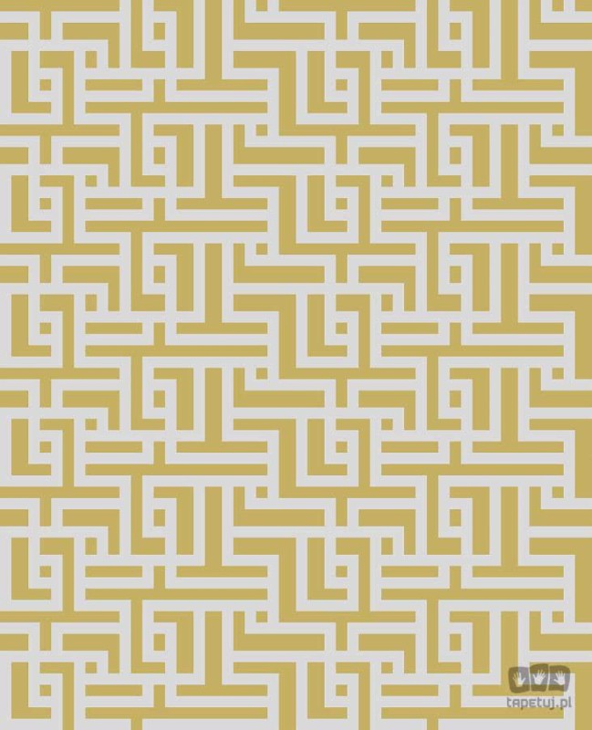 Tapeta na flizelinie wzór geometryczny labirynt żółty i srebro