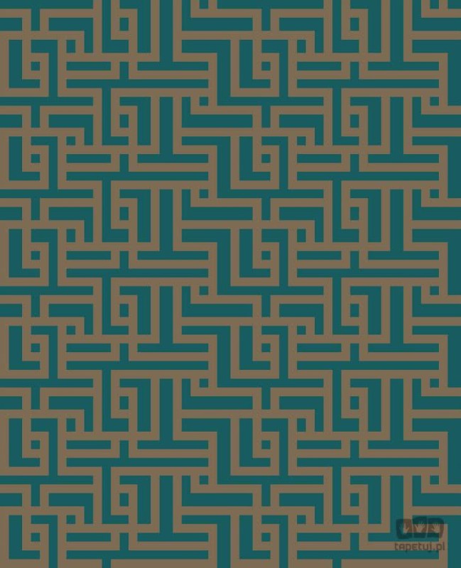 Tapeta na flizelinie w wzór geometryczny labirynt ciemny turkus i miedź