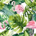Tapeta tropikalna na flizelinie w liście i flamingi monstera