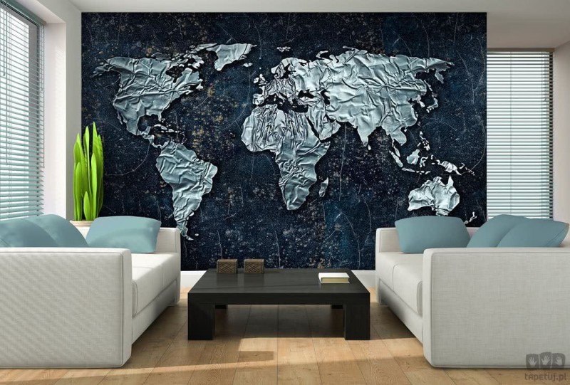 Fototapeta mapa świata na niebieskim tle