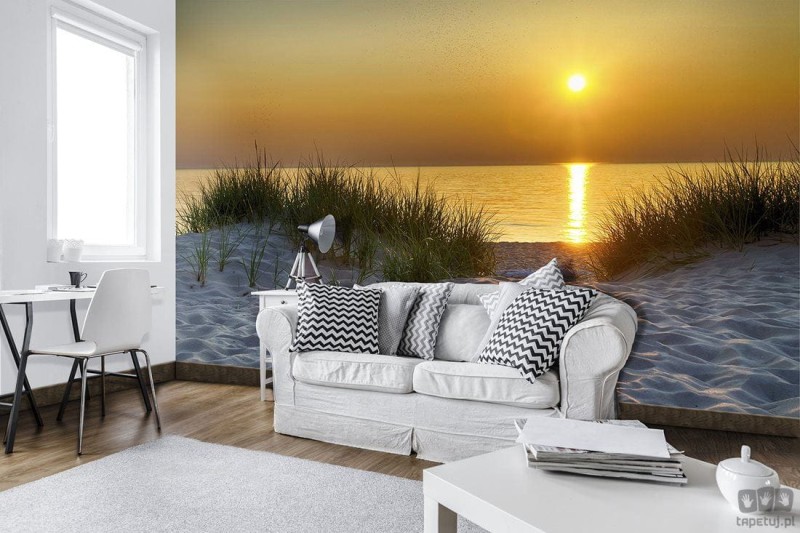 Fototapeta zejście na plażę i zachód słońca