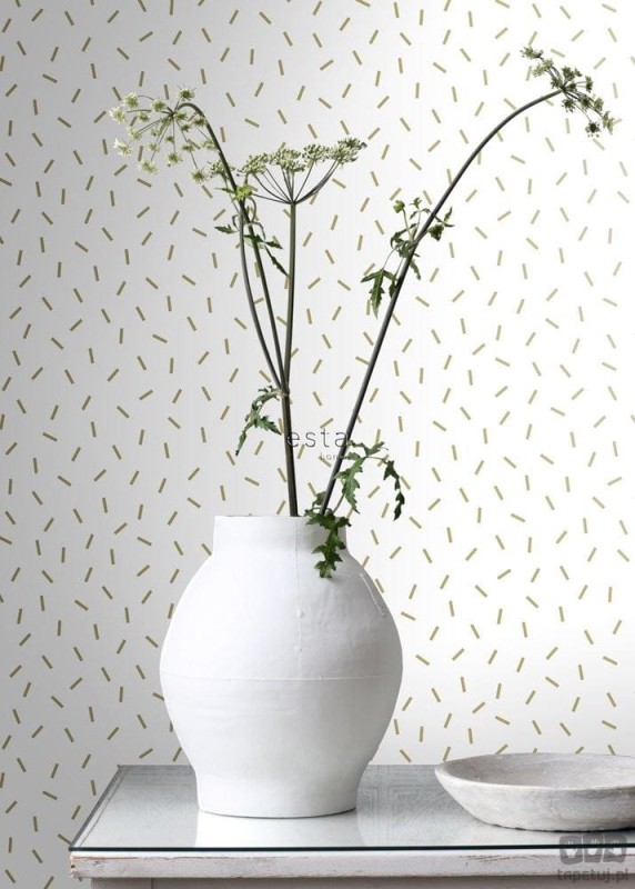 Tapeta na flizelinie biała w złote kreseczki