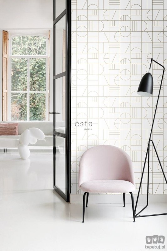 Biało złota tapeta w wzór geometryczny art deco
