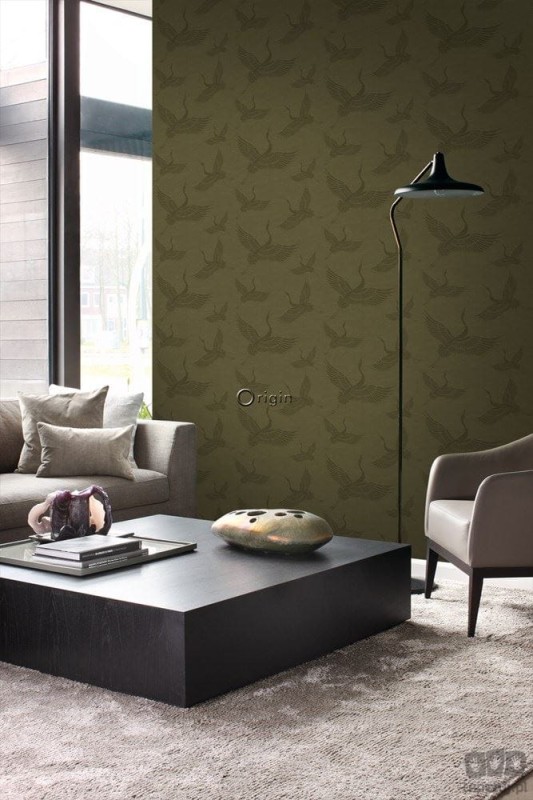Tapeta ze wzorem ptaka w odcieniach khaki