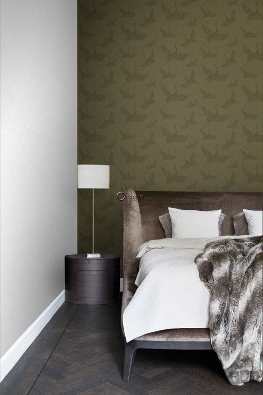 Tapeta ze wzorem ptaka w odcieniach khaki