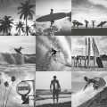 Szara tapeta na flizelinie kolaż zdjęcia z surfingu młodzieżowa