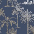 Granatowa tapeta ze złotym wzorem palm