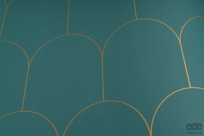 Turkusowa tapeta na flizelinie łuki art deco