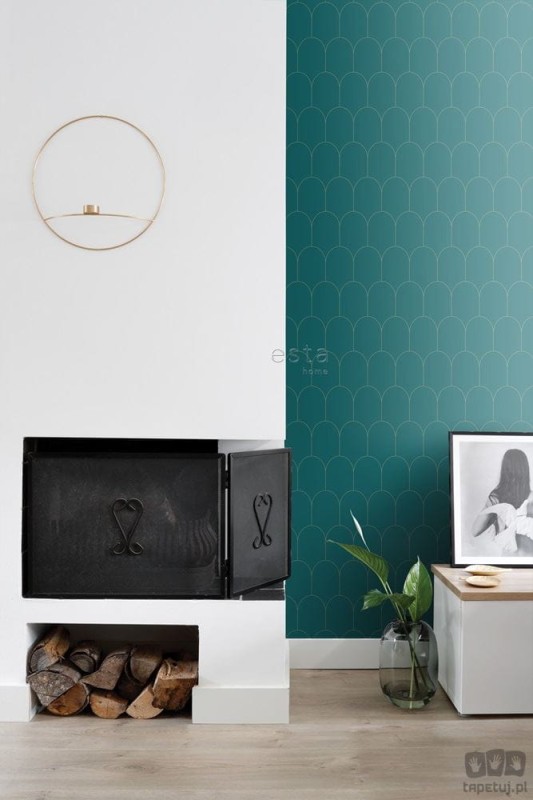 Turkusowa tapeta na flizelinie łuki art deco