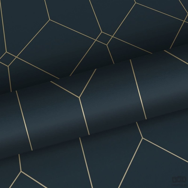 Granatowa tapeta złoty wzór geometryczny flizelina