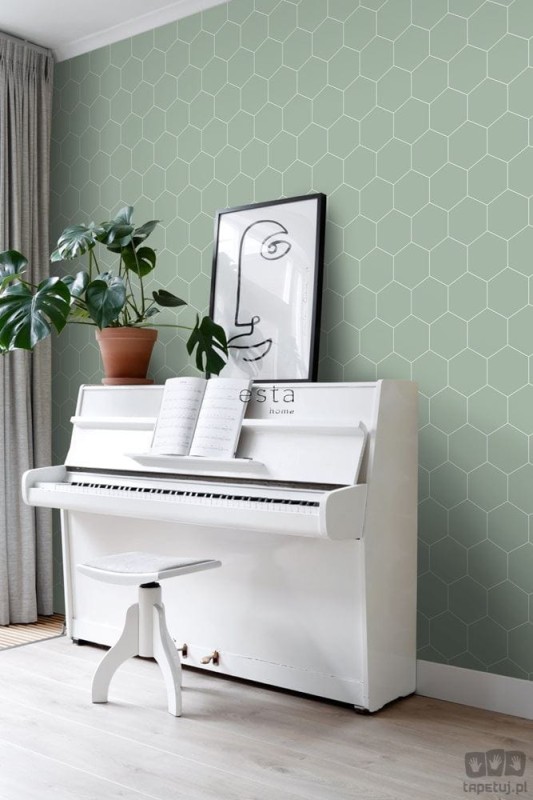 Miętowa zielona tapeta geometryczna art deco flizelina