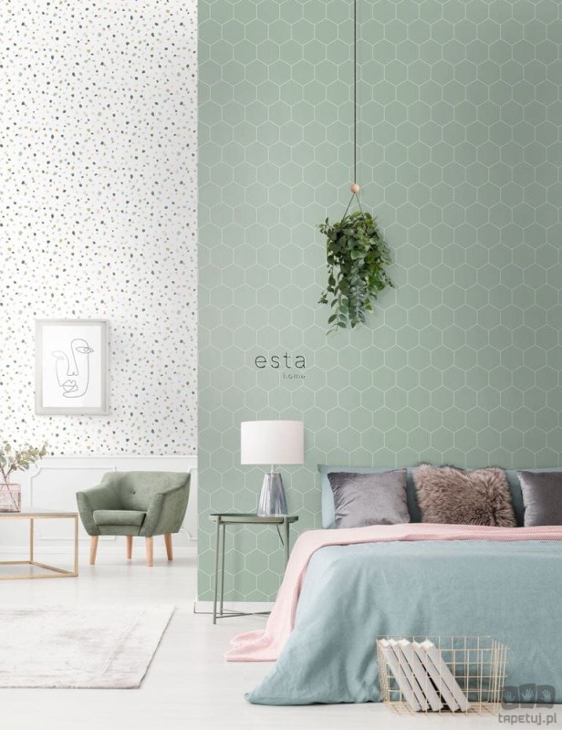 Miętowa zielona tapeta geometryczna art deco flizelina