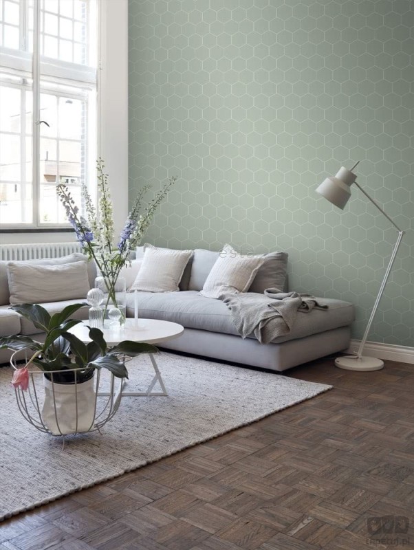 Miętowa zielona tapeta geometryczna art deco flizelina