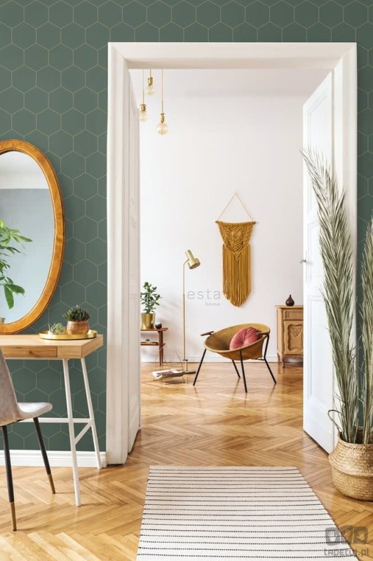 Zielona tapeta na flizelinie geometryczna art deco