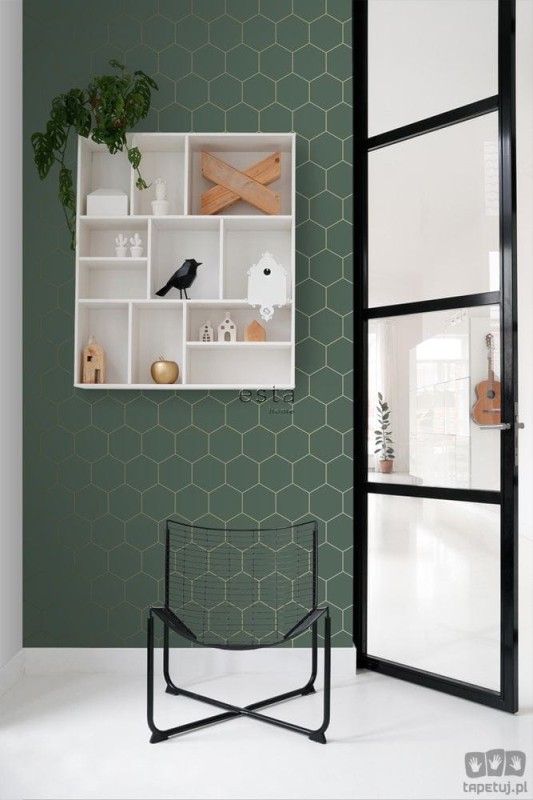 Zielona tapeta na flizelinie geometryczna art deco