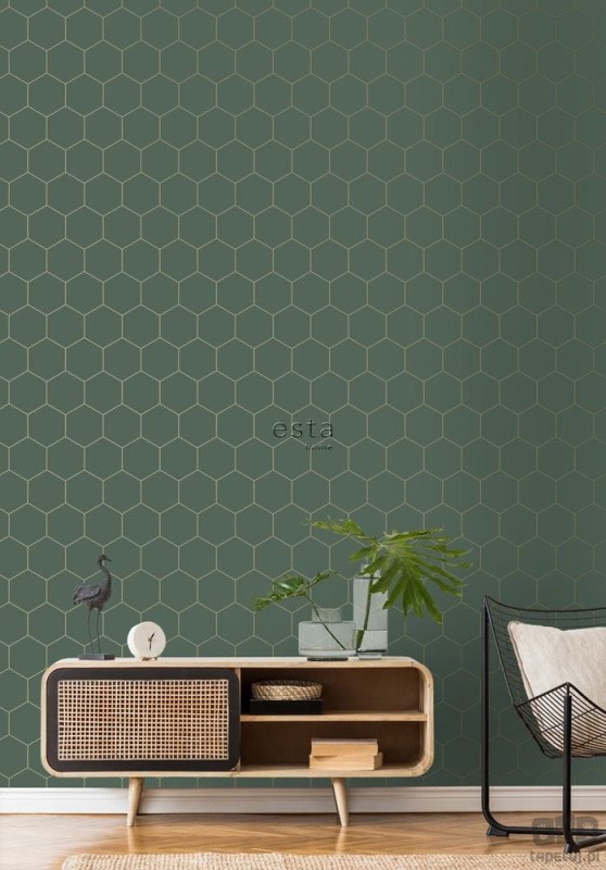 Zielona tapeta na flizelinie geometryczna art deco