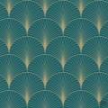 Turkusowa tapeta złoty wzór art deco wachlarze flizelina