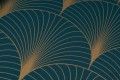 Turkusowa tapeta złoty wzór art deco wachlarze flizelina