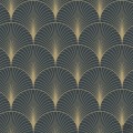 Granatowa tapeta złoty wzór art deco wachlarze flizelina