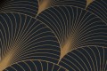 Granatowa tapeta złoty wzór art deco wachlarze flizelina