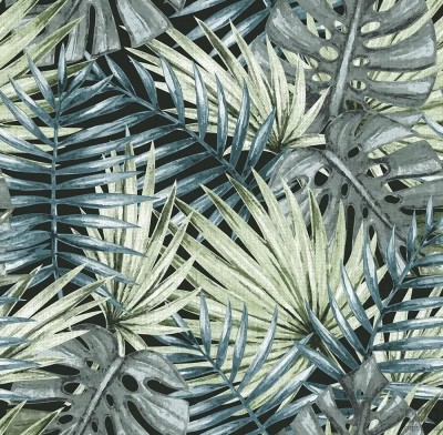 Zielona tapeta ICH Wallpaper Caribbean z motywem liści palm i monstery