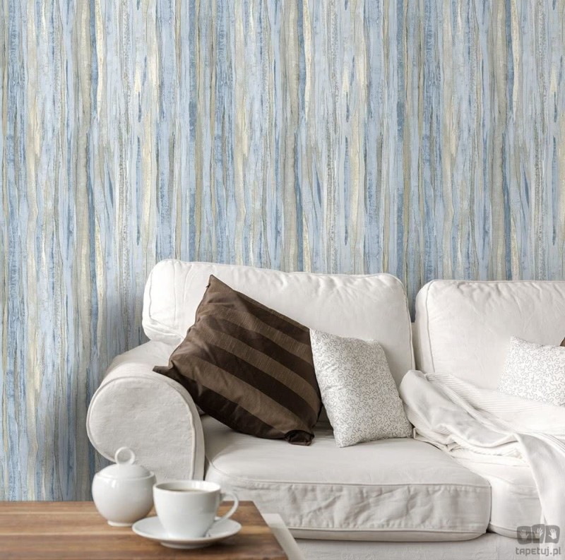 Nowoczesna tapeta ICH Wallpaper Deco Stripes fale niebiesko-beżowa