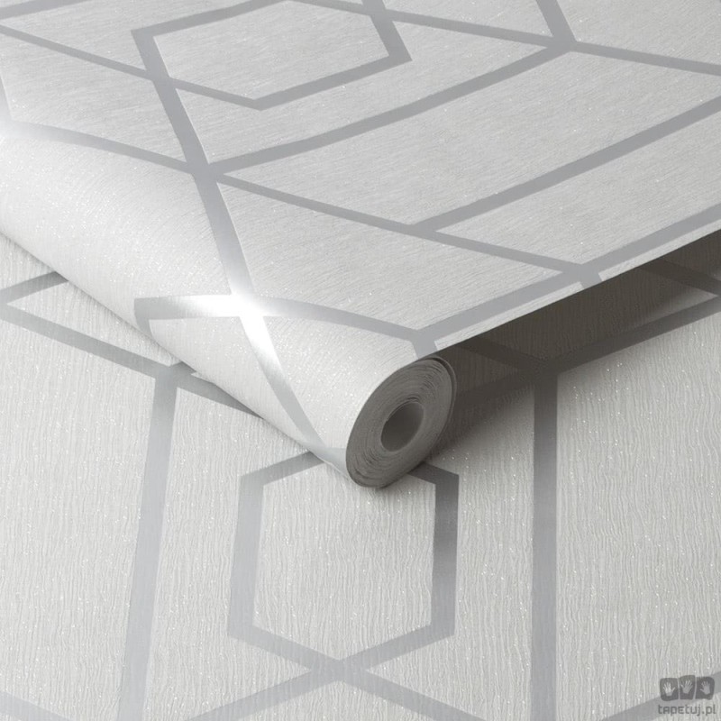 Szara tapeta w srebrny wzór geometryczny