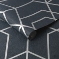 Granatowa tapeta w srebrny wzór geometryczny