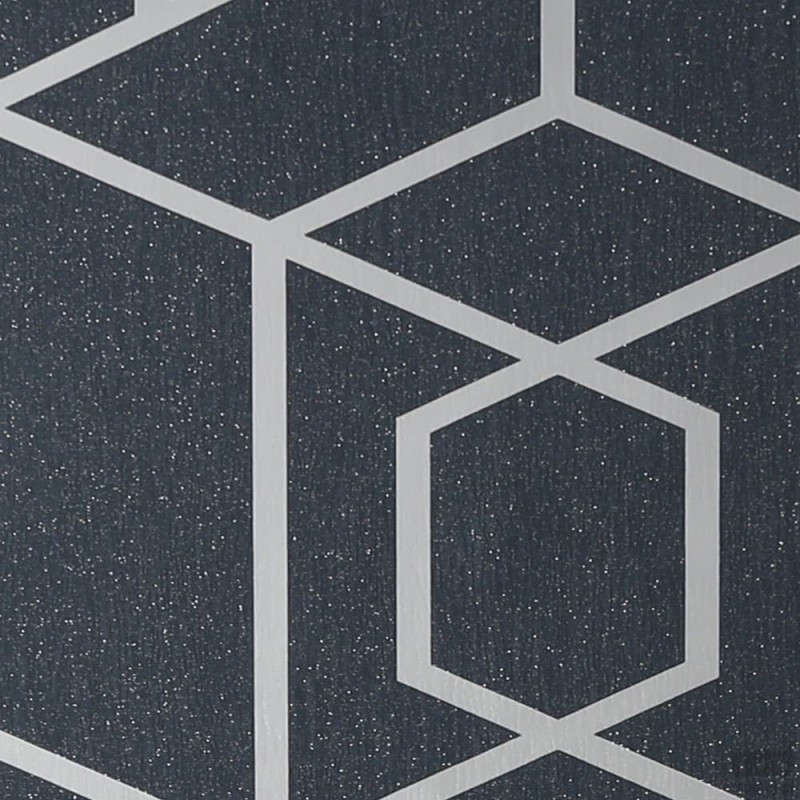 Granatowa tapeta w srebrny wzór geometryczny