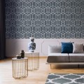 Granatowa tapeta w srebrny wzór geometryczny
