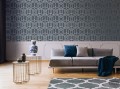 Granatowa tapeta w srebrny wzór geometryczny