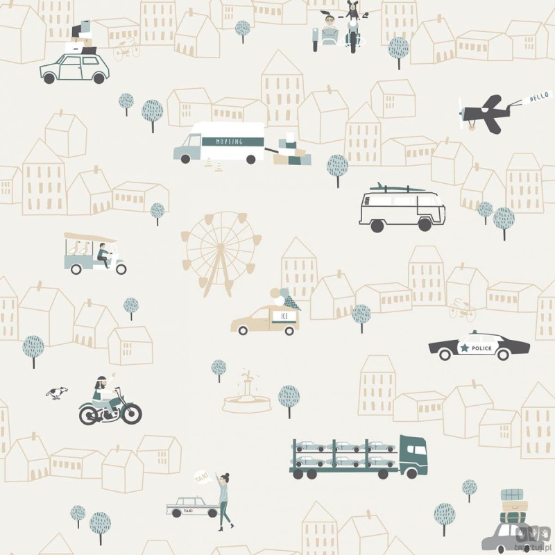 Tapeta dziecięca na flizelinie ICH Wallpaper Noa motyw miejski różowa