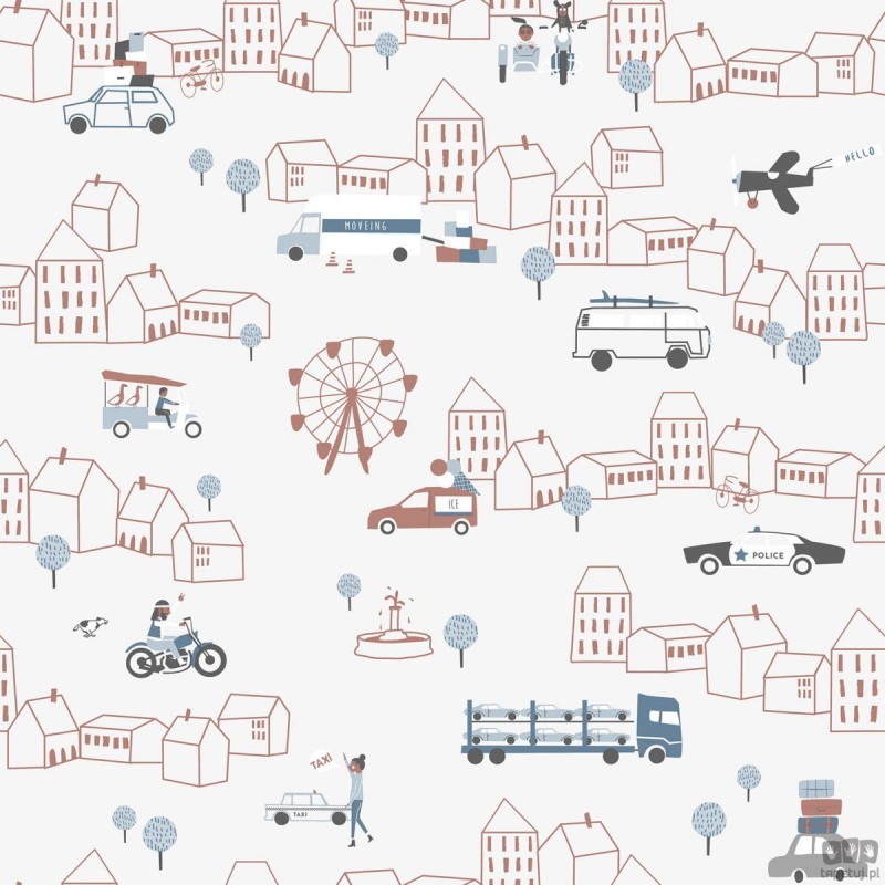 Tapeta dziecięca na flizelinie ICH Wallpaper Noa motyw miejski biała