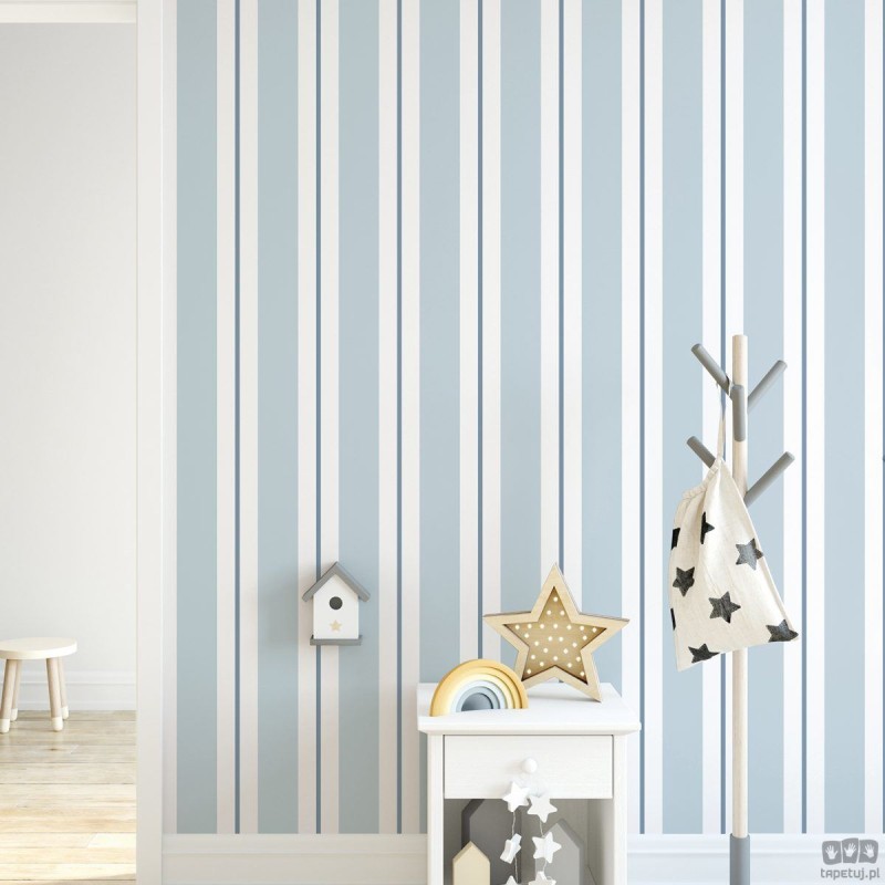 Tapeta ścienna ICH Wallpaper Noa na flizelinie paski niebiesko-biała