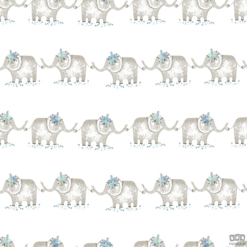 Papierowa tapeta dziecięca słonie ICH Wallpaper Oh La La szaro-niebieska