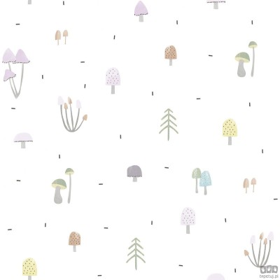 Tapeta dziecięca ICH Wallpaper Oh La La grzyby beż szarość zieleń