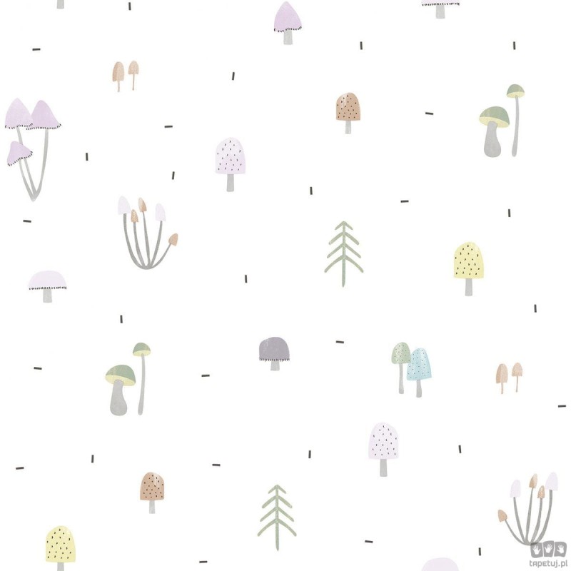 Tapeta dziecięca ICH Wallpaper Oh La La grzyby beż szarość zieleń