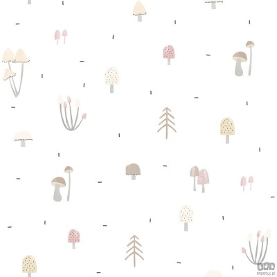 Tapeta dziecięca ICH Wallpaper Oh La La grzyby beż szarość biel