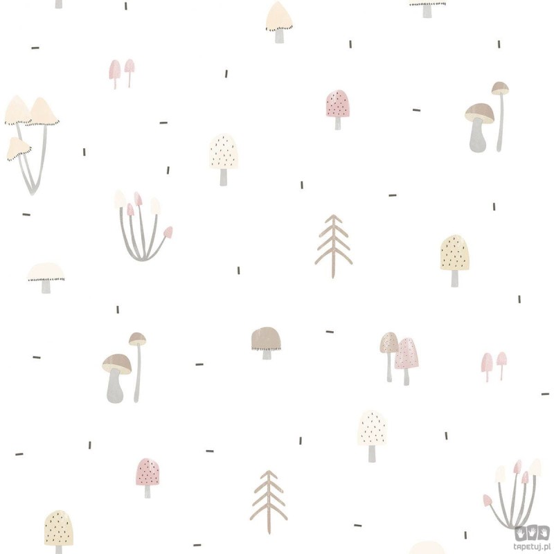 Tapeta dziecięca ICH Wallpaper Oh La La grzyby beż szarość biel