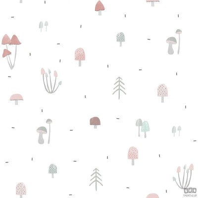 Tapeta dziecięca ICH Wallpaper Oh La La grzyby brąz róż szarość