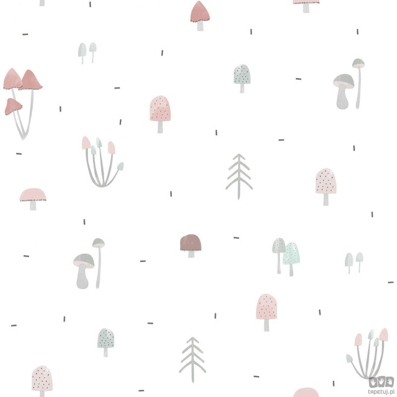 Tapeta dziecięca ICH Wallpaper Oh La La grzyby brąz róż szarość