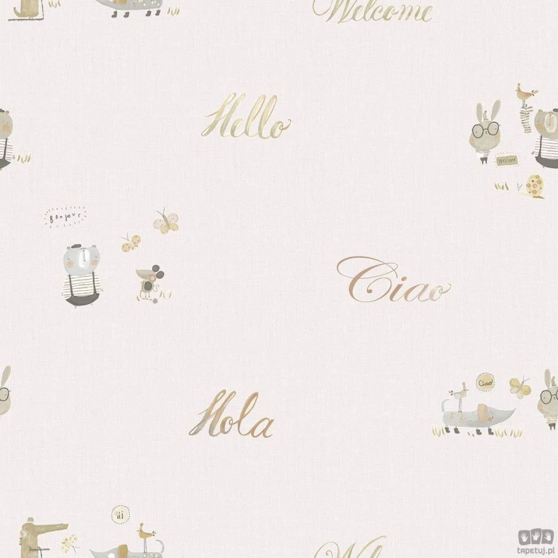 Tapeta papierowa motyw jezykowy ICH Wallpaper Oh La La ecru zieleń