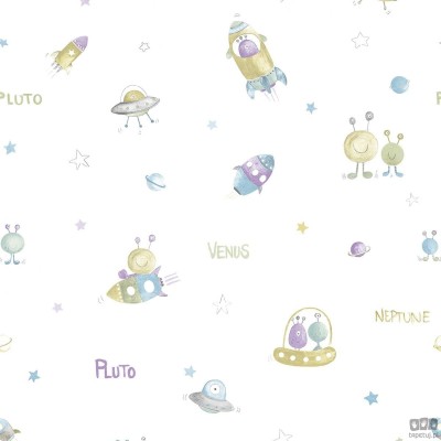 Tapeta dziecięca kosmos ICH Wallpaper Oh La La zielony niebieski fiolet