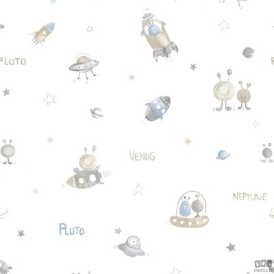 Tapeta dziecięca kosmos ICH Wallpaper Oh La La szarość bez niebieski