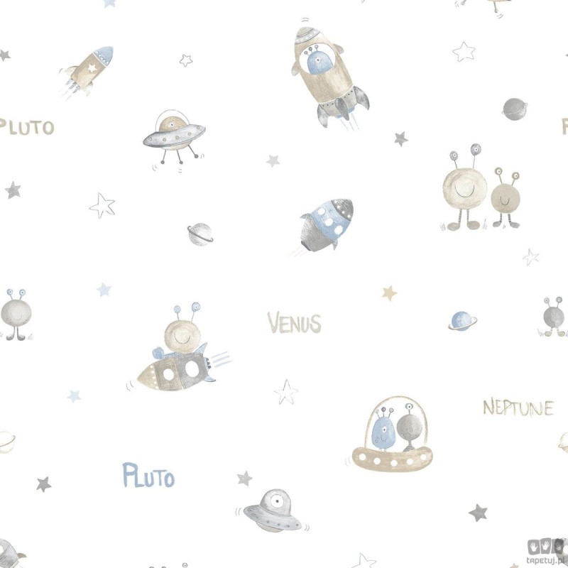 Tapeta dziecięca kosmos ICH Wallpaper Oh La La szarość bez niebieski