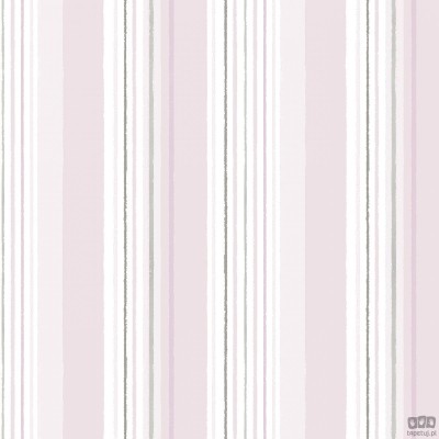 Tapeta dziecięca paski ICH Wallpaper Oh La La srebrno-różowo-biała