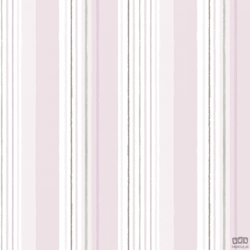 Tapeta dziecięca paski ICH Wallpaper Oh La La srebrno-różowo-biała