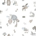 Tapeta dziecięca na flizelinie ICH Wallpaper Sambori dzikie zwierzęta szaro-biało-beżowa
